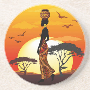 Afrikanische Beautiful Woman Silhouette über afrik Getränkeuntersetzer