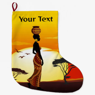 Afrikanische Beautiful Woman Silhouette über afrik Großer Weihnachtsstrumpf