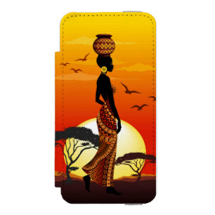 Afrikanische Beautiful Woman Silhouette über afrik Incipio Watson™ iPhone 5 Geldbörsen Hülle