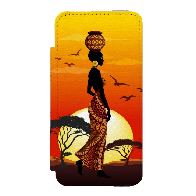 Afrikanische Beautiful Woman Silhouette über afrik Incipio iPhone Geldbeutel-Hülle (Folio Vorderseite)
