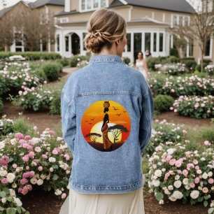 Afrikanische Beautiful Woman Silhouette über afrik Jeansjacke