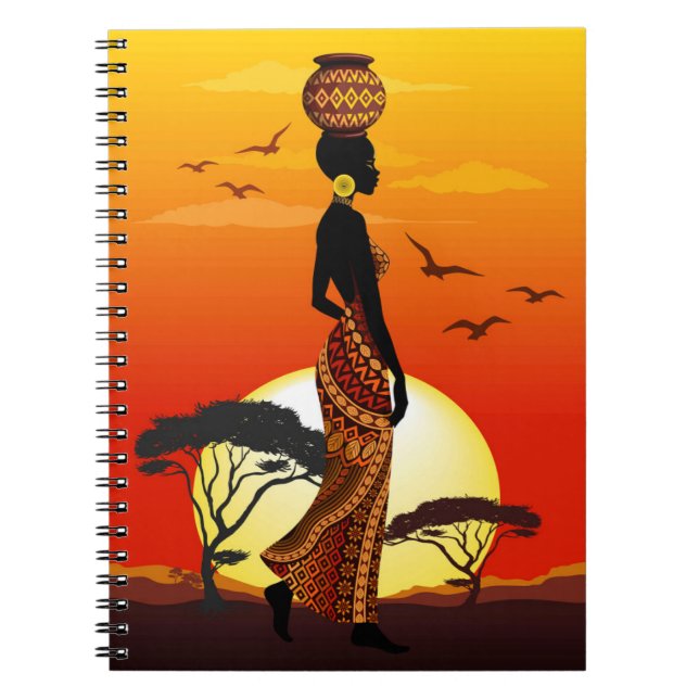 Afrikanische Beautiful Woman Silhouette über afrik Notizblock (Vorderseite)