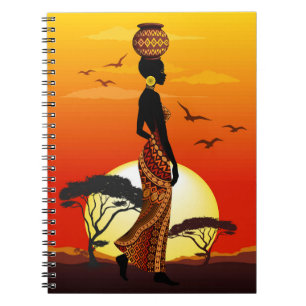 Afrikanische Beautiful Woman Silhouette über afrik Notizblock