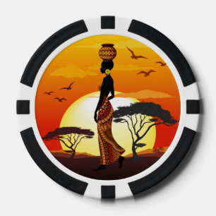 Afrikanische Beautiful Woman Silhouette über afrik Pokerchips