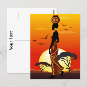 Afrikanische Beautiful Woman Silhouette über afrik Postkarte