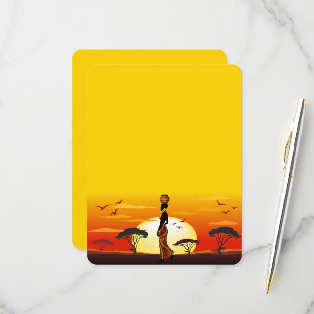 Afrikanische Beautiful Woman Silhouette über afrik RSVP Karte (Vorderseite/Rückseite Beispiel)