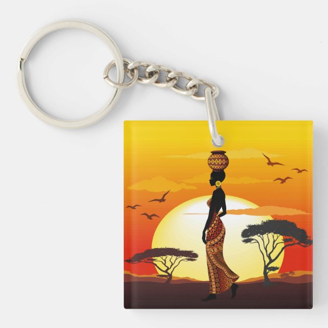 Afrikanische Beautiful Woman Silhouette über afrik Schlüsselanhänger (Vorderseite)