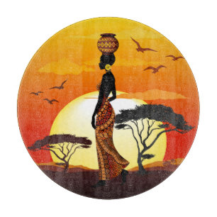 Afrikanische Beautiful Woman Silhouette über afrik Schneidebrett