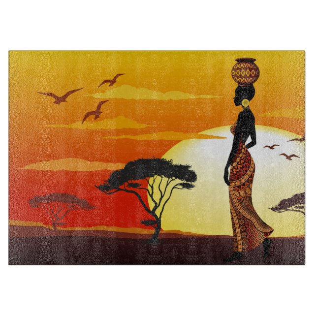 Afrikanische Beautiful Woman Silhouette über afrik Schneidebrett (Vorderseite)