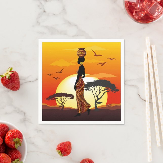 Afrikanische Beautiful Woman Silhouette über afrik Serviette (Beispiel)