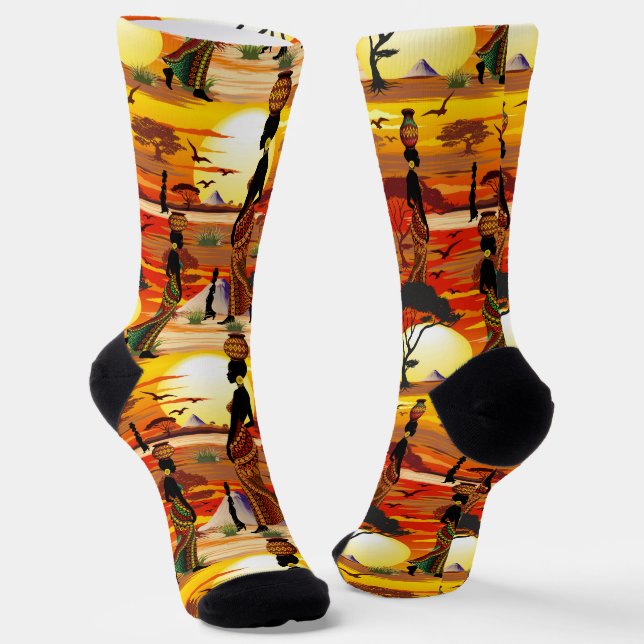 Afrikanische Beautiful Woman Silhouette über afrik Socken (Gewinkelt)