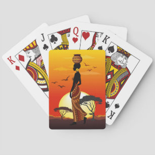 Afrikanische Beautiful Woman Silhouette über afrik Spielkarten
