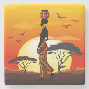 Afrikanische Beautiful Woman Silhouette über afrik Steinuntersetzer