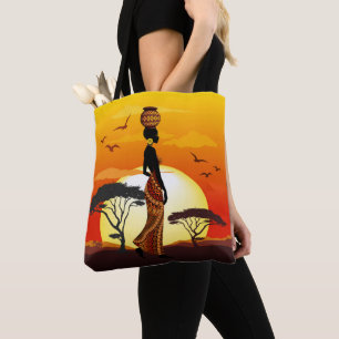 Afrikanische Beautiful Woman Silhouette über afrik Tasche