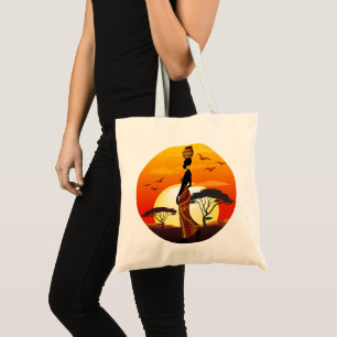 Afrikanische Beautiful Woman Silhouette über afrik Tragetasche