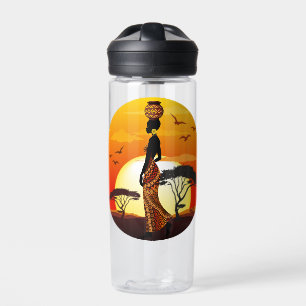 Afrikanische Beautiful Woman Silhouette über afrik Trinkflasche