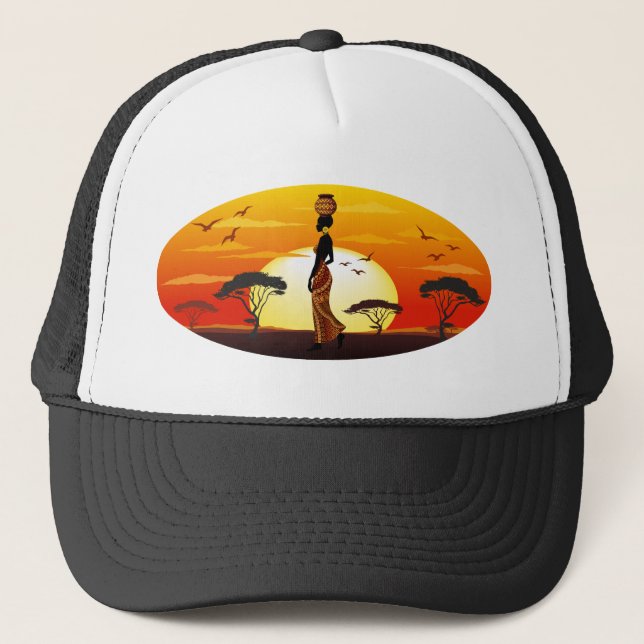 Afrikanische Beautiful Woman Silhouette über afrik Truckerkappe (Vorderseite)