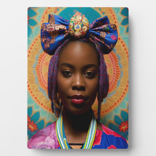 Afrikanische Dame mit großer Bug und Medaille Fotoplatte