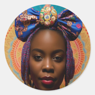 Afrikanische Dame mit großer Bug und Medaille Runder Aufkleber