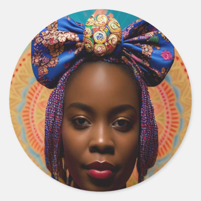 Afrikanische Dame mit großer Bug und Medaille Runder Aufkleber (Vorderseite)
