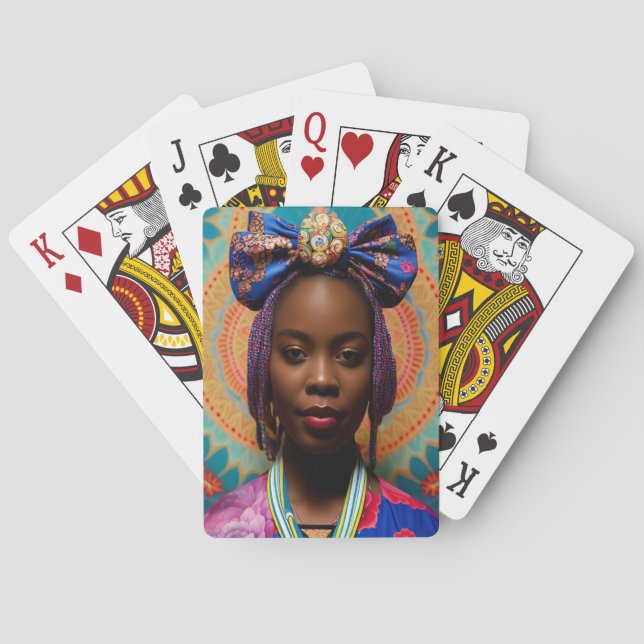 Afrikanische Dame mit großer Bug und Medaille Spielkarten (Rückseite)