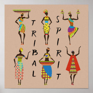 Afrikanische Damen des Stammes- Geistslogans bunt Poster