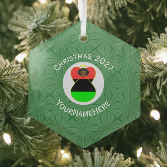 Afrikanische Diaspora-Engel-Weihnachtsflagge Perso Ornament Aus Glas (Insitu)