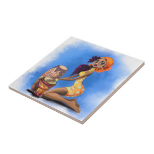 Afrikanische Drummer Girl Keramik Tile Fliese
