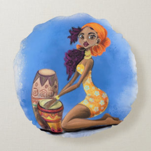 Afrikanische Drummer Girl Round Pillow Rundes Kissen