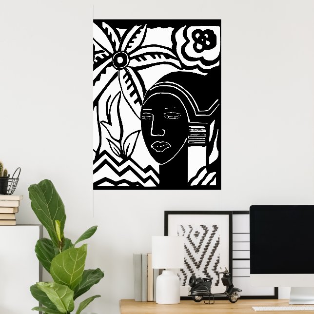 Afrikanische Dschungel abstrakte schwarze Tintenku Poster (Heimbüro)
