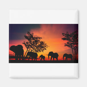 Afrikanische Elefanten auf der Ebene der Serengeti Magnet