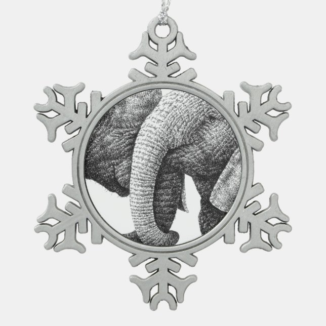 Afrikanische Elefanten Schneeflocken Zinn-Ornament (Vorderseite)