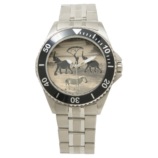 afrikanische Elefantenkunst Print Armbanduhr (Vorderseite)