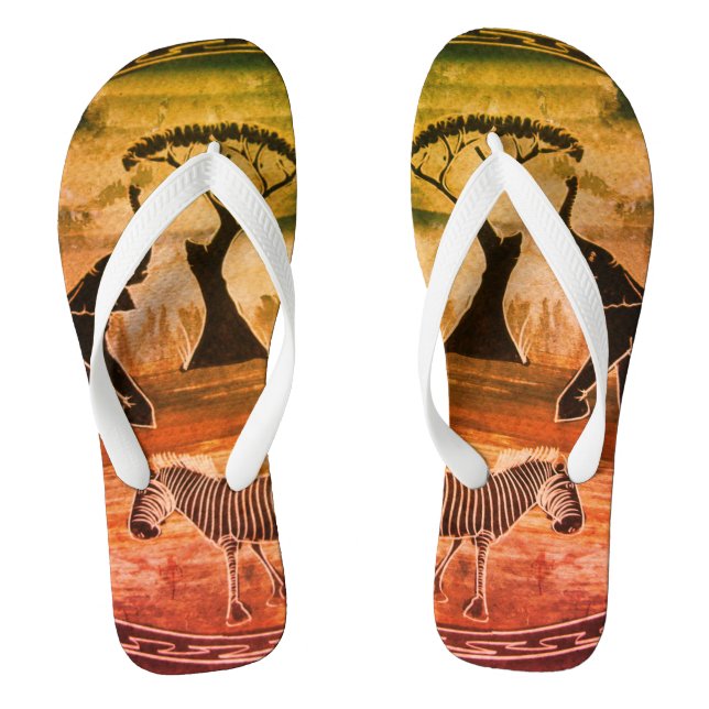 afrikanische Elefantenkunst Print Flip Flops (Fußbett)