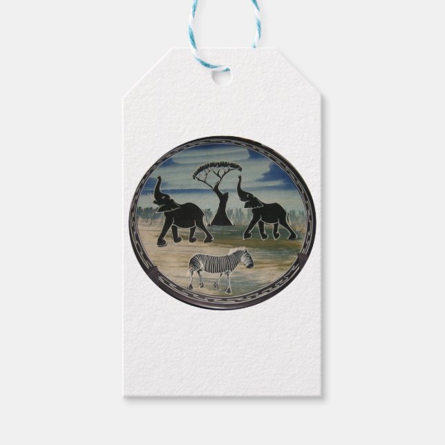 afrikanische Elefantenkunst Print Geschenkanhänger (Vorderseite)