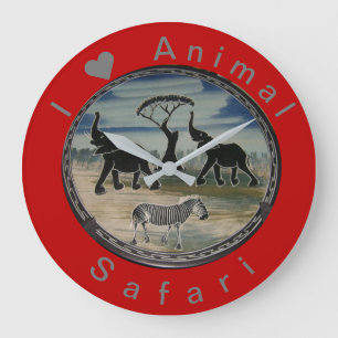 afrikanische Elefantenkunst Print Große Wanduhr