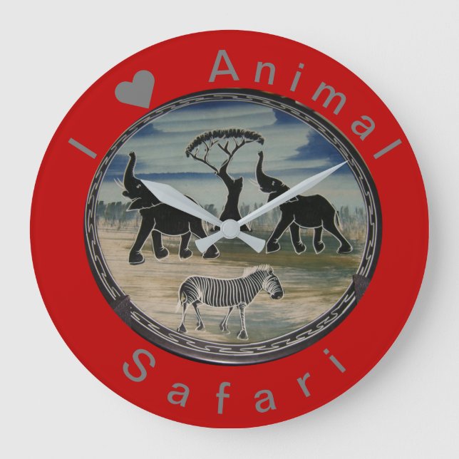 afrikanische Elefantenkunst Print Große Wanduhr (Vorderseite)