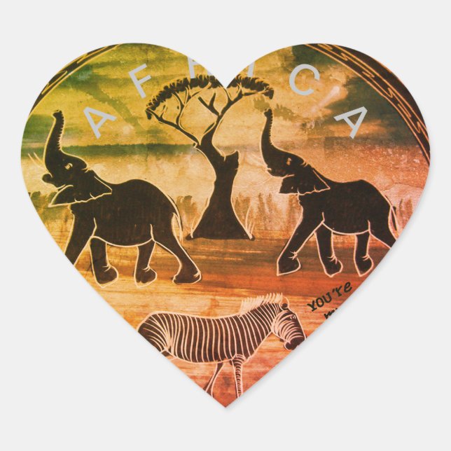afrikanische Elefantenkunst Print Herz-Aufkleber (Vorderseite)