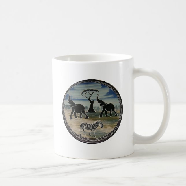 afrikanische Elefantenkunst Print Kaffeetasse (Rechts)