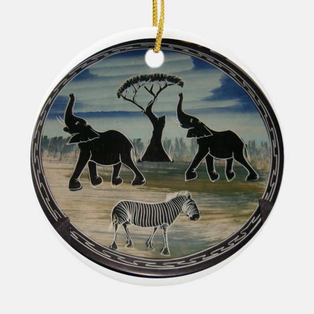 afrikanische Elefantenkunst Print Keramik Ornament (Vorne)