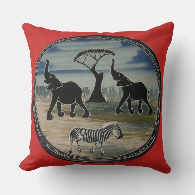 afrikanische Elefantenkunst Print Kissen (Vorderseite)