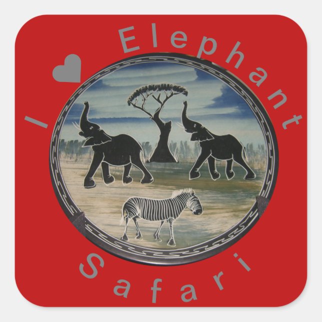 afrikanische Elefantenkunst Print Quadratischer Aufkleber (Vorderseite)