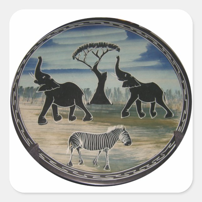 afrikanische Elefantenkunst Print Quadratischer Aufkleber (Vorderseite)