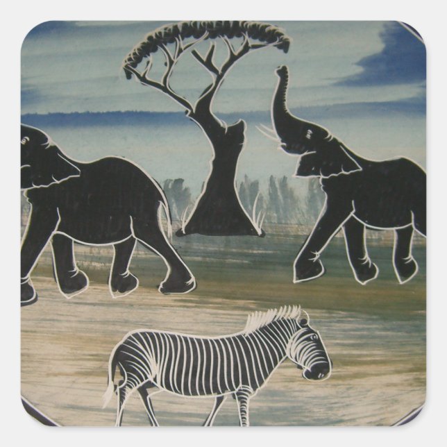 afrikanische Elefantenkunst Print Quadratischer Aufkleber (Vorderseite)
