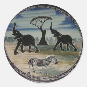 afrikanische Elefantenkunst Print Runder Aufkleber