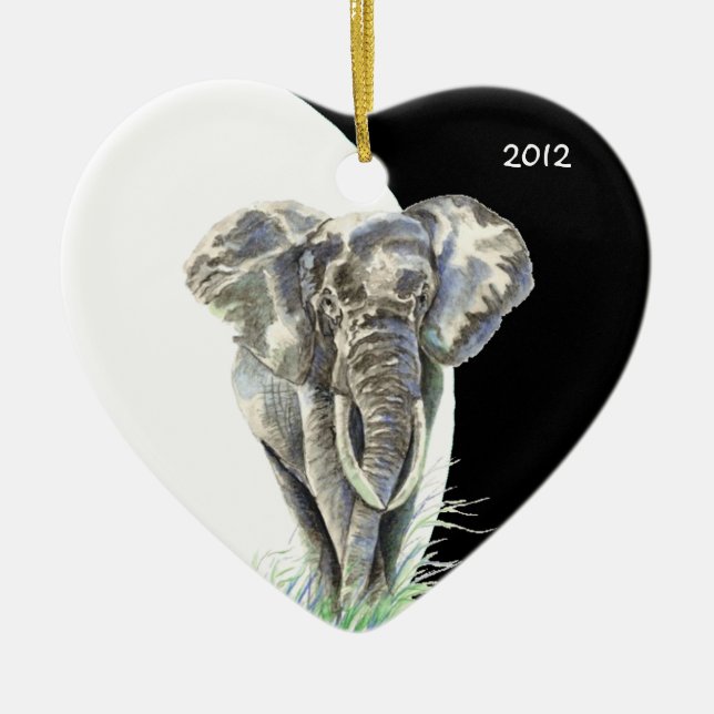 Afrikanische Elefantentierart Wasserfarbe Kunst Keramikornament (Vorne)