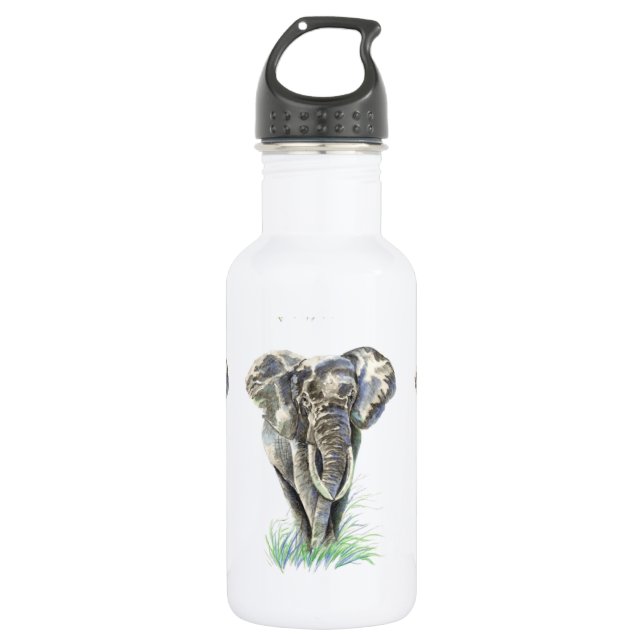 Afrikanische Elefantentierart Wasserfarbe Kunst Trinkflasche (Vorderseite)
