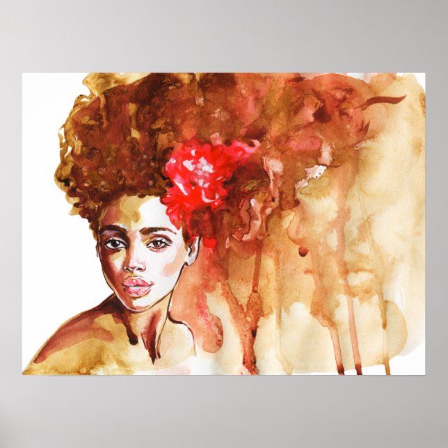 Afrikanische Frau. Aquarellbilder, Gemälde Poster (Vorne)