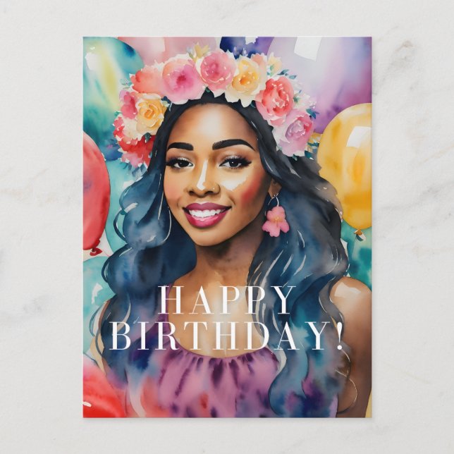 Afrikanische Frau farbenfrohe Happy Birthday Ballo Postkarte (Vorderseite)