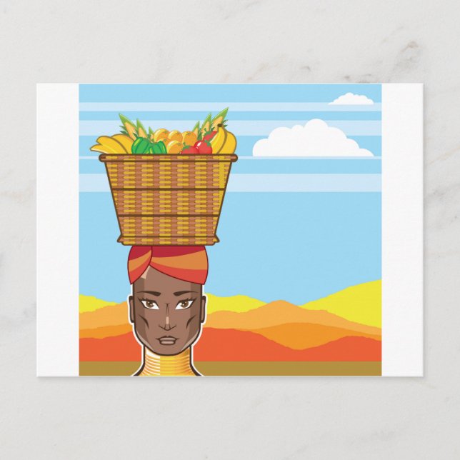 Afrikanische Frau mit einem Körbchen Futter Postkarte (Vorderseite)